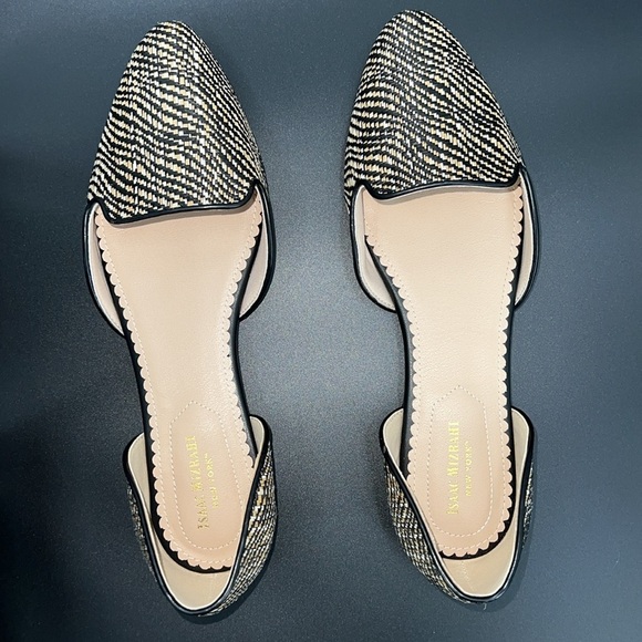 Isaac Mizrahi Size 10 NWOT Black and Tan Rattan Woven Slip-On Shoes - Picture 5 of 10